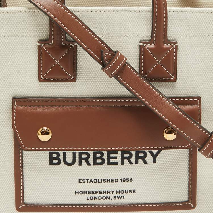 Pre Owned Burberry Brown/Beige Canvas Mini Freya Tote