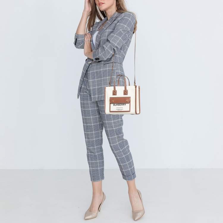 Pre Owned Burberry Brown/Beige Canvas Mini Freya Tote