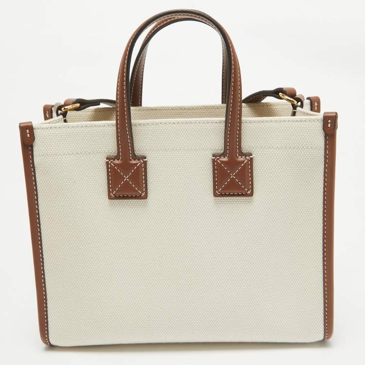 Pre Owned Burberry Brown/Beige Canvas Mini Freya Tote