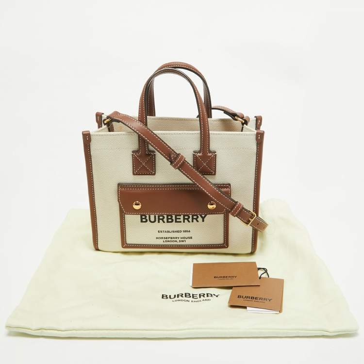 Pre Owned Burberry Brown/Beige Canvas Mini Freya Tote
