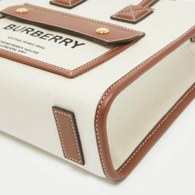Pre Owned Burberry Brown/Beige Canvas Mini Freya Tote