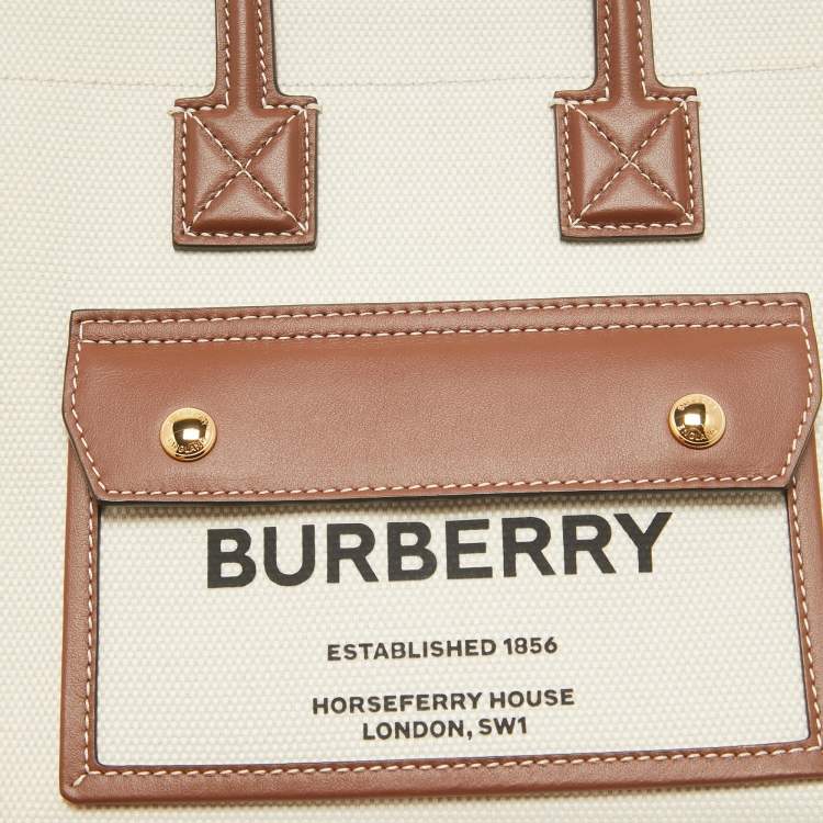 Pre Owned Burberry Brown/Beige Canvas Mini Freya Tote