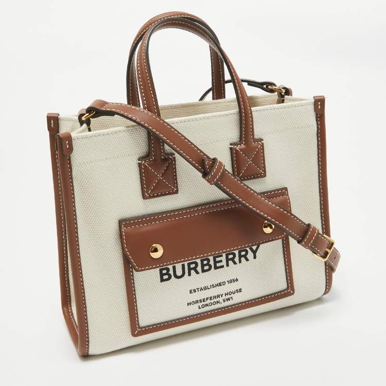 Pre Owned Burberry Brown/Beige Canvas Mini Freya Tote