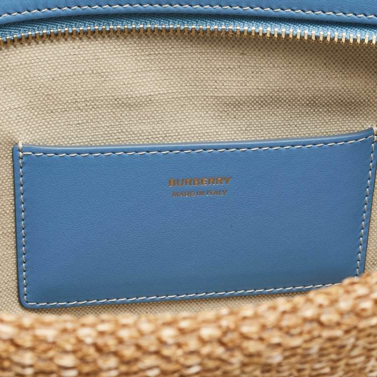 Pre Owned Burberry Natural/Blue Raffia Duncan Pouch 