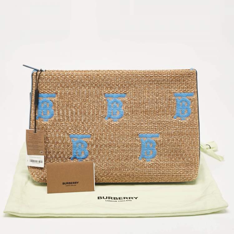 Pre Owned Burberry Natural/Blue Raffia Duncan Pouch 