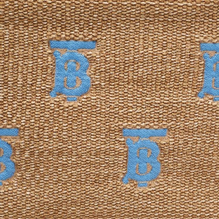 Pre Owned Burberry Natural/Blue Raffia Duncan Pouch 