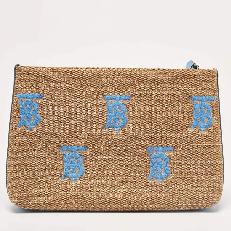 Pre Owned Burberry Natural/Blue Raffia Duncan Pouch 