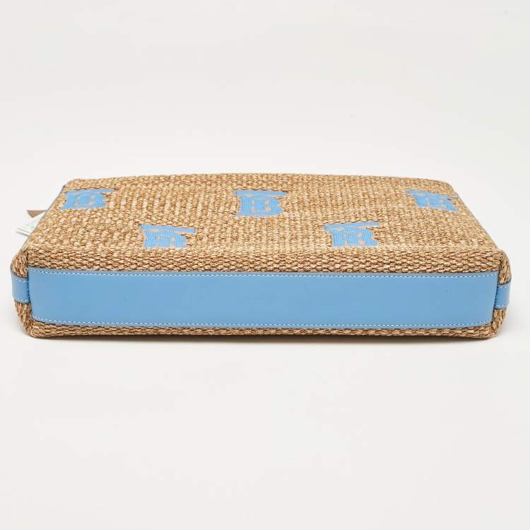 Pre Owned Burberry Natural/Blue Raffia Duncan Pouch 