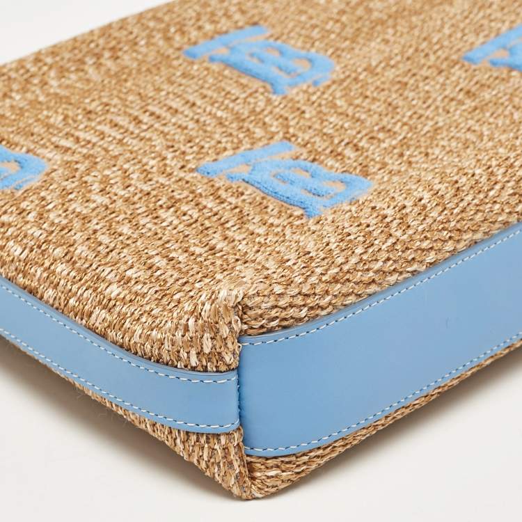 Pre Owned Burberry Natural/Blue Raffia Duncan Pouch 