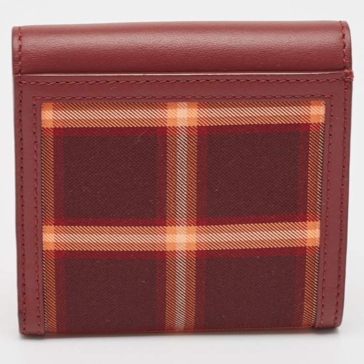 Pre Owned Burberry Burgundy Check Canvas and Leather Lila Trifold Wallet