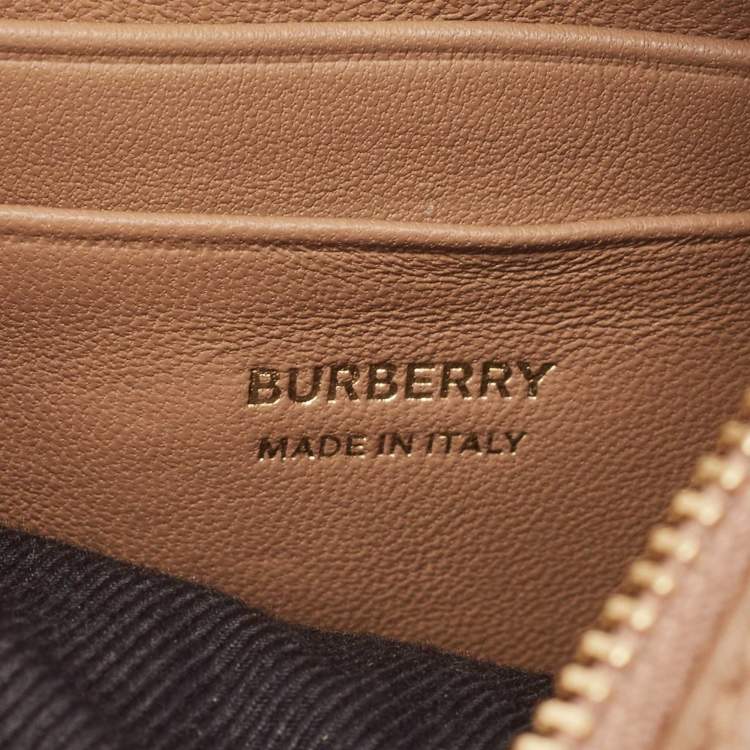 Pre Owned Burberry Camel Quilted Check Leather Mini Vertical Lola Crossbody Bag