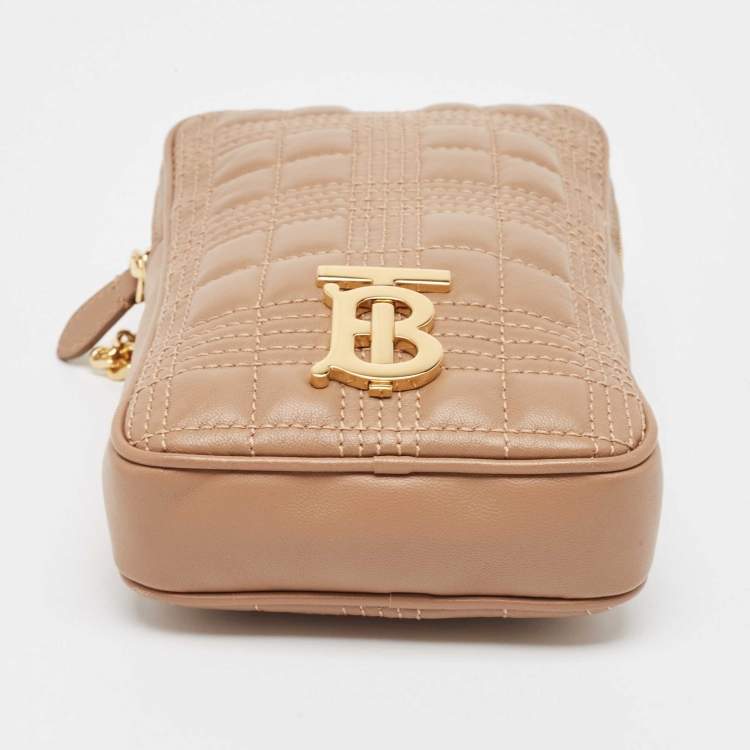 Pre Owned Burberry Camel Quilted Check Leather Mini Vertical Lola Crossbody Bag
