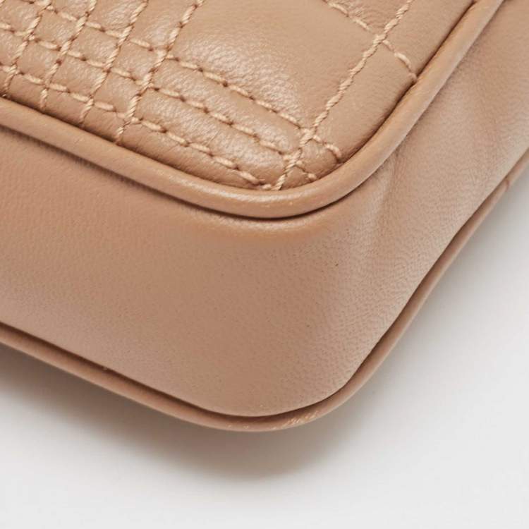 Pre Owned Burberry Camel Quilted Check Leather Mini Vertical Lola Crossbody Bag