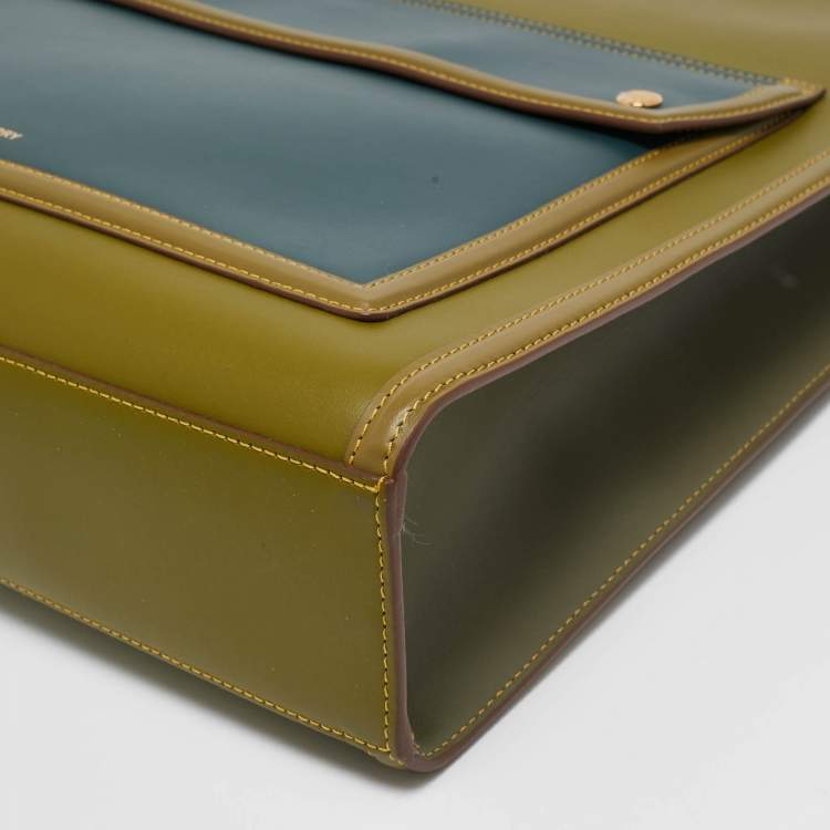 Pre Owned Burberry Juniper Green/Blue Leather Medium Pocket Tote