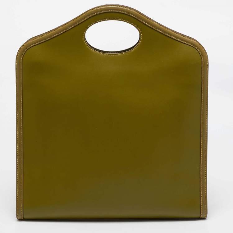 Pre Owned Burberry Juniper Green/Blue Leather Medium Pocket Tote