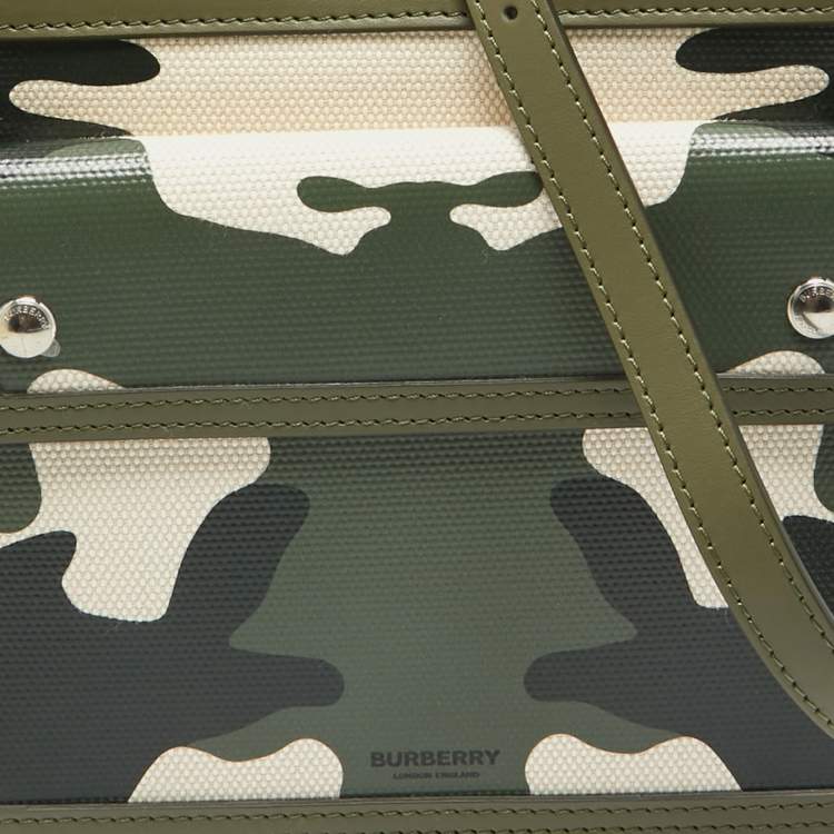 Pre Owned Burberry Green Camo Print Coated Canvas and Leather  Mini Pocket Bag