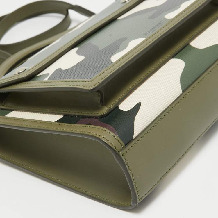 Pre Owned Burberry Green Camo Print Coated Canvas and Leather  Mini Pocket Bag