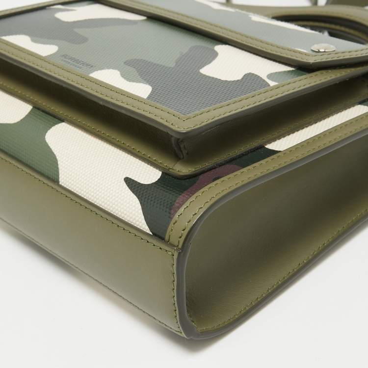 Pre Owned Burberry Green Camo Print Coated Canvas and Leather  Mini Pocket Bag