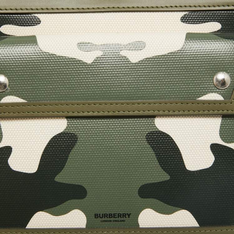 Pre Owned Burberry Green Camo Print Coated Canvas and Leather  Mini Pocket Bag
