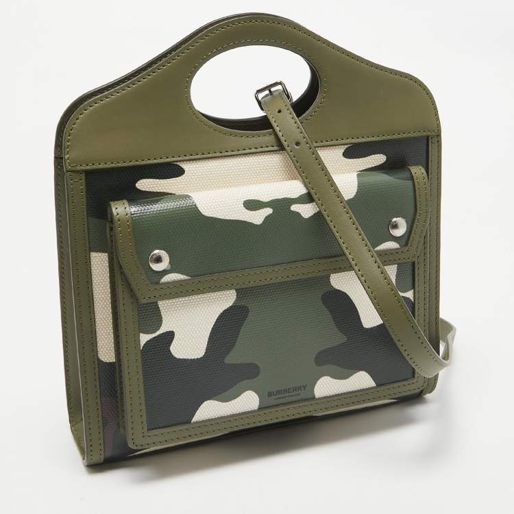 Pre Owned Burberry Green Camo Print Coated Canvas and Leather  Mini Pocket Bag