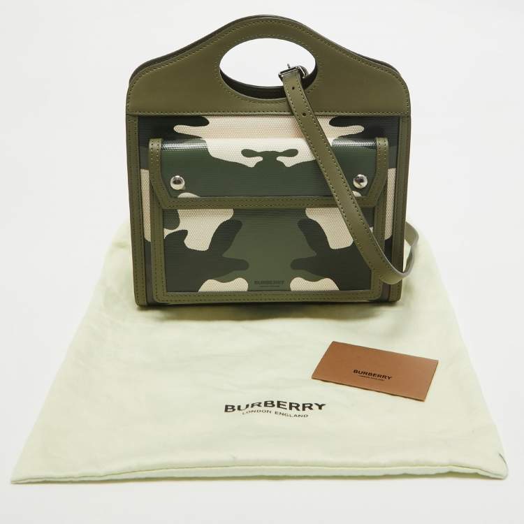 Pre Owned Burberry Green Camo Print Coated Canvas and Leather  Mini Pocket Bag