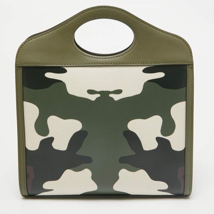 Pre Owned Burberry Green Camo Print Coated Canvas and Leather  Mini Pocket Bag