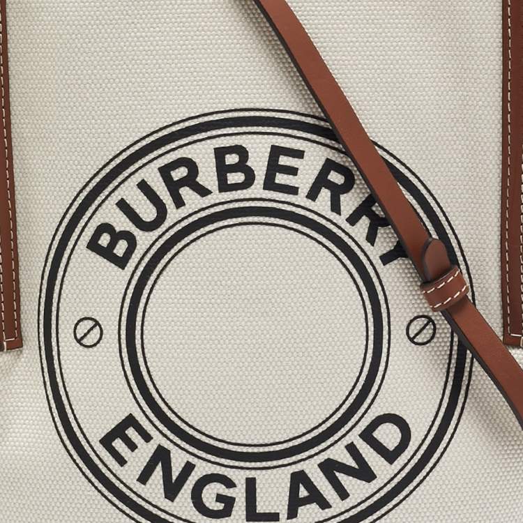 Pre Owned Burberry Off White/Brown Canvas and Leather Small Peggy Bucket Bag