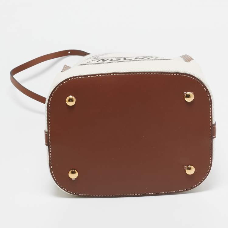 Pre Owned Burberry Off White/Brown Canvas and Leather Small Peggy Bucket Bag