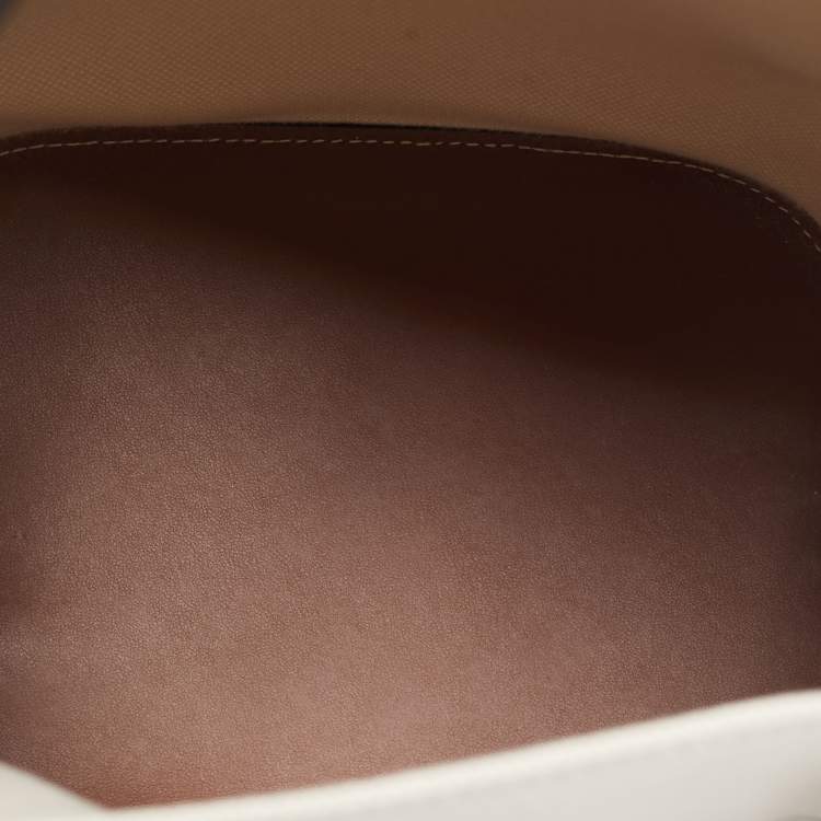 Pre Owned Burberry Off White/Brown Canvas and Leather Small Peggy Bucket Bag