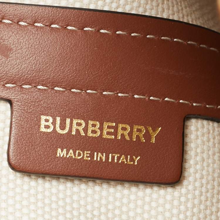 Pre Owned Burberry Off White/Brown Canvas and Leather Small Peggy Bucket Bag