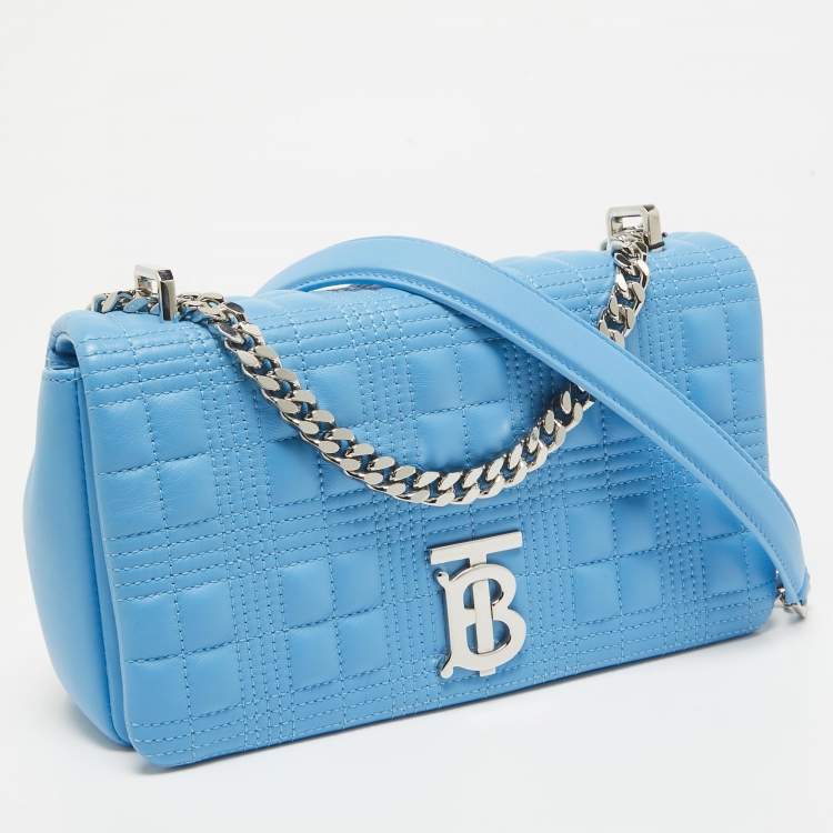 Pre Owned Burberry Sky Blue Quilted Leather Small Lola Chain Shoulder Bag