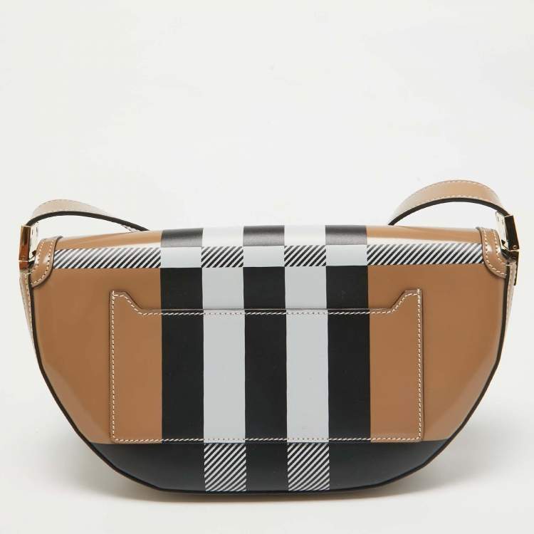 Pre Owned Burberry Beige Check Patent and Leather Small Olympia Shoulder Bag