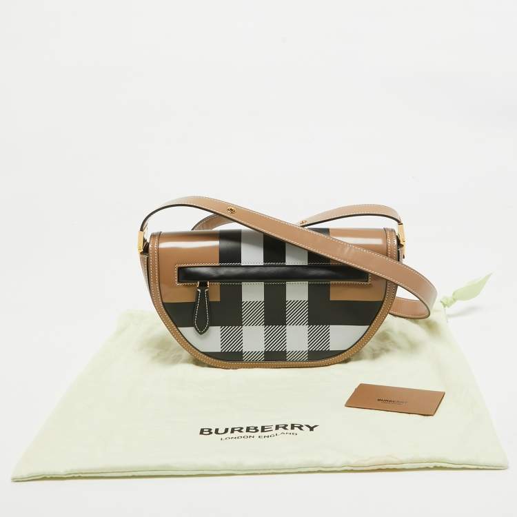 Pre Owned Burberry Beige Check Patent and Leather Small Olympia Shoulder Bag