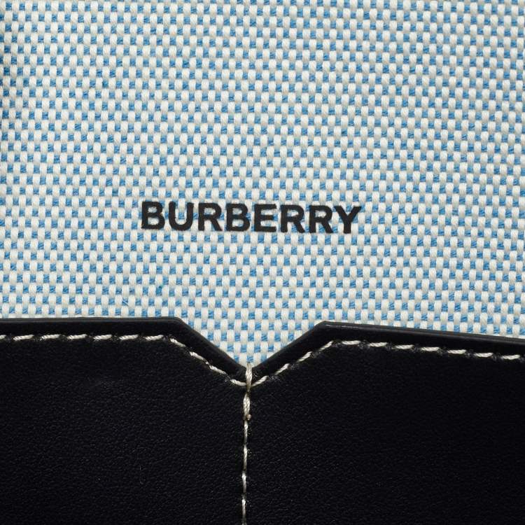 Pre Owned Burberry Blue/Black Canvas and Leather Soft Pocket Debossed Logo Tote