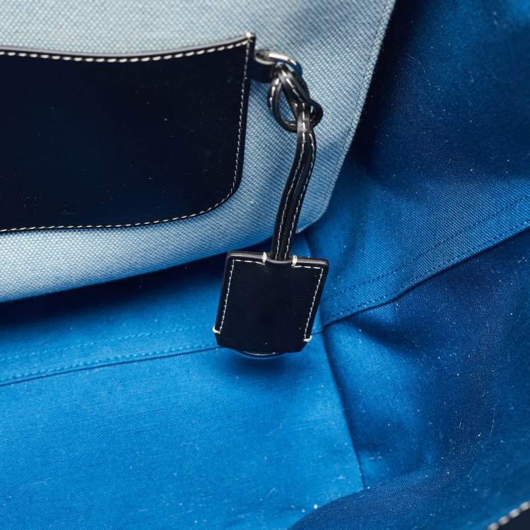 Pre Owned Burberry Blue/Black Canvas and Leather Soft Pocket Debossed Logo Tote