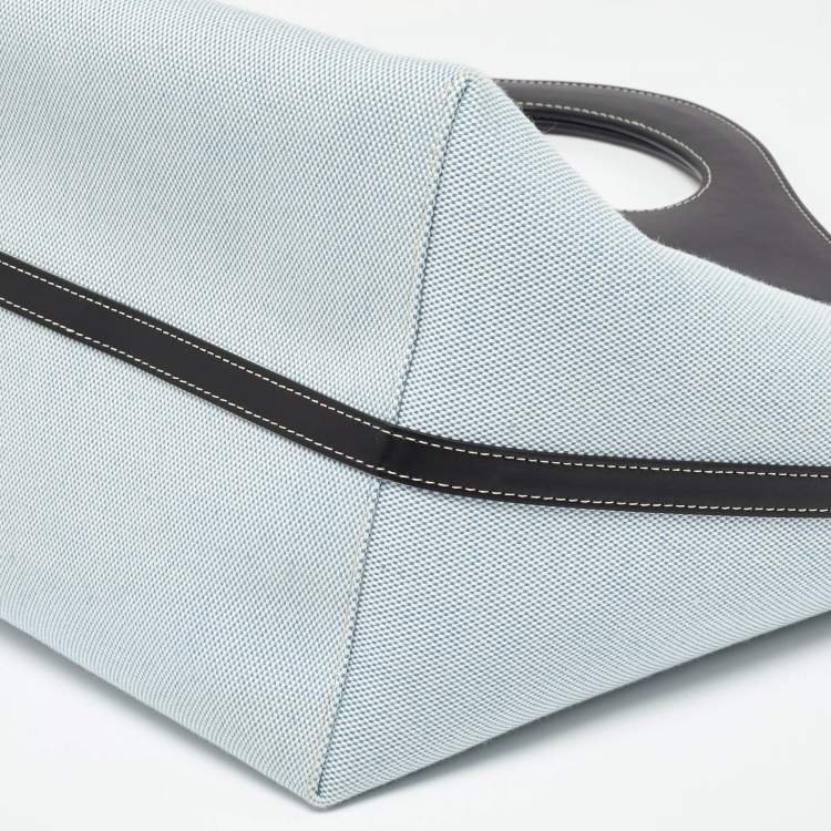 Pre Owned Burberry Blue/Black Canvas and Leather Soft Pocket Debossed Logo Tote