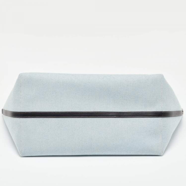 Pre Owned Burberry Blue/Black Canvas and Leather Soft Pocket Debossed Logo Tote