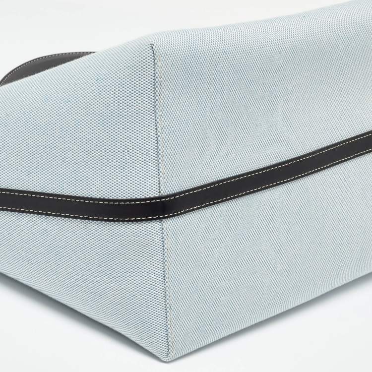 Pre Owned Burberry Blue/Black Canvas and Leather Soft Pocket Debossed Logo Tote