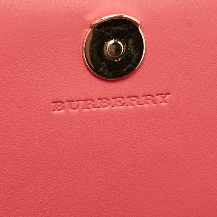 Pre Owned Burberry Multicolor Haymarket Check Floral Coated Canvas and Leather Izzy Wallet on Chain