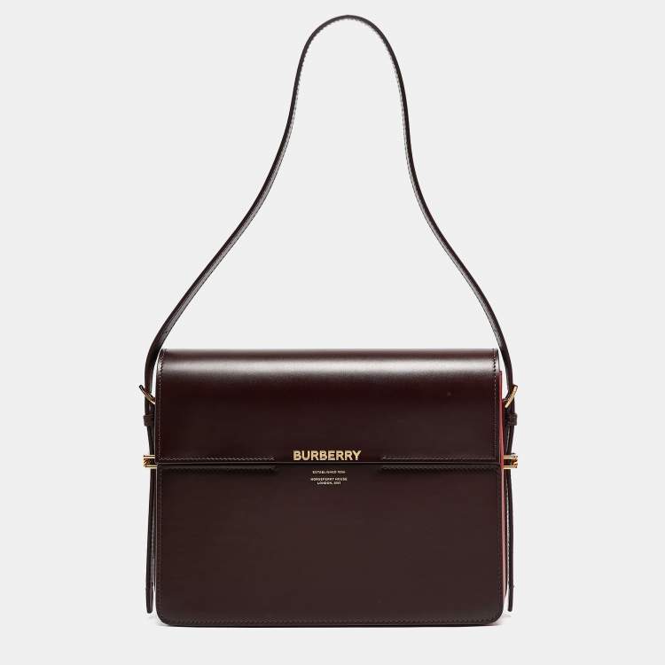 Pre Owned Burberry Burgundy/Red Leather Large Grace Shoulder Bag