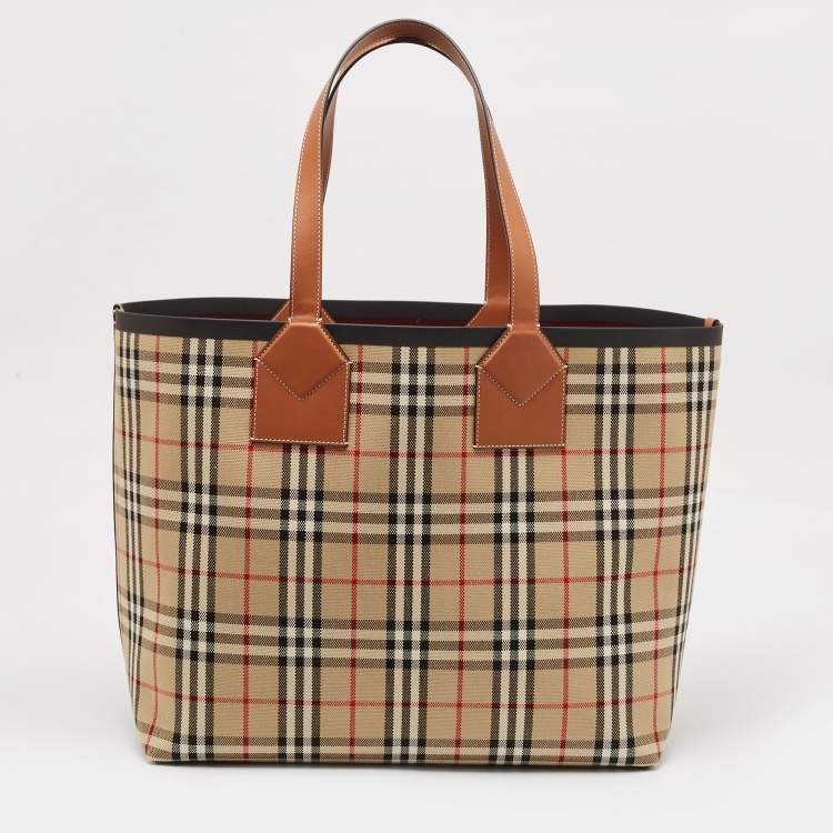 Pre Owned Burberry Briar Brown/Black Vintage Check Canvas Large London Tote