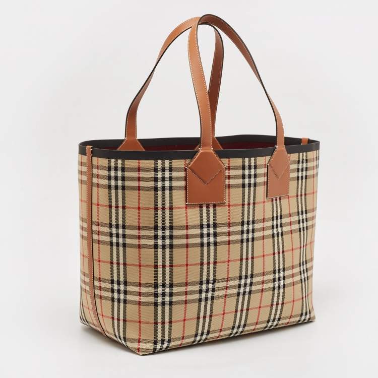 Pre Owned Burberry Briar Brown/Black Vintage Check Canvas Large London Tote