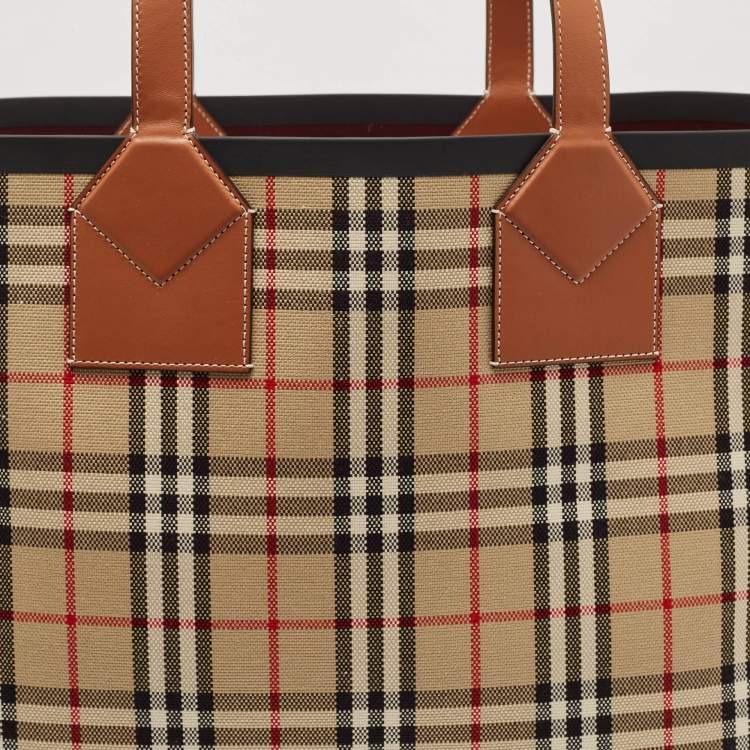 Pre Owned Burberry Briar Brown/Black Vintage Check Canvas Large London Tote