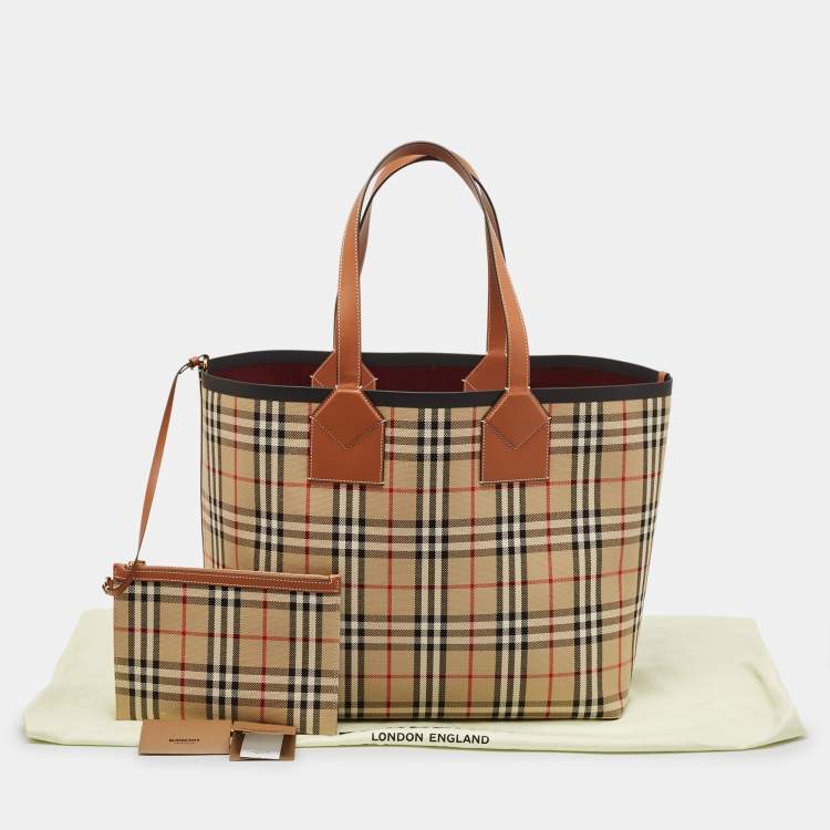 Pre Owned Burberry Briar Brown/Black Vintage Check Canvas Large London Tote