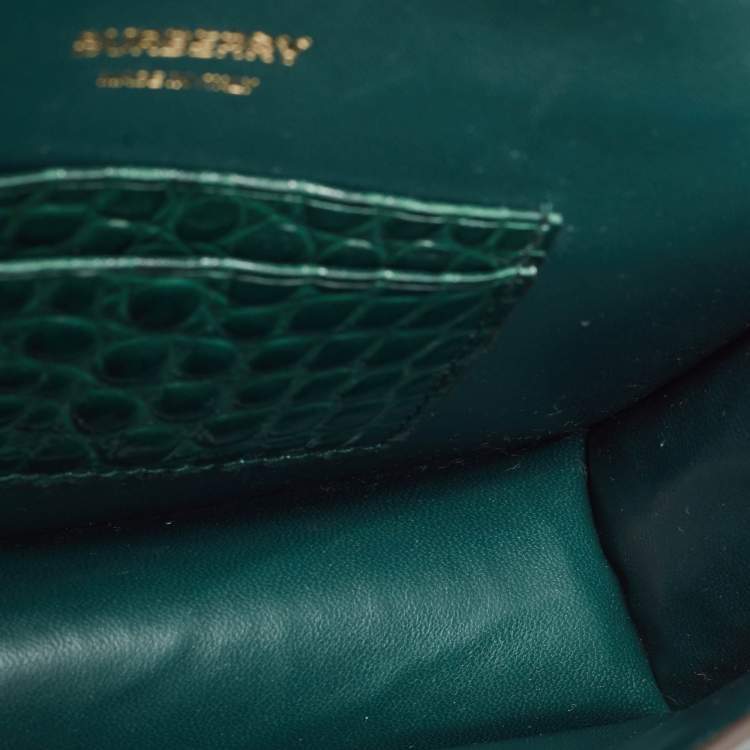 Pre Owned Burberry Green Croc Embossed Patent Leather TB Elongated Chain Bag