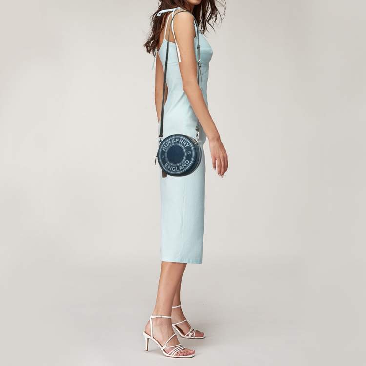 Pre Owned Burberry Blue/Black Denim and Leather Louise Round Crossbody Bag