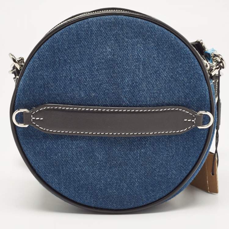 Pre Owned Burberry Blue/Black Denim and Leather Louise Round Crossbody Bag