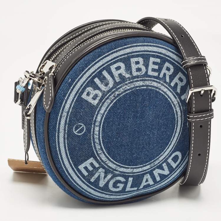 Pre Owned Burberry Blue/Black Denim and Leather Louise Round Crossbody Bag