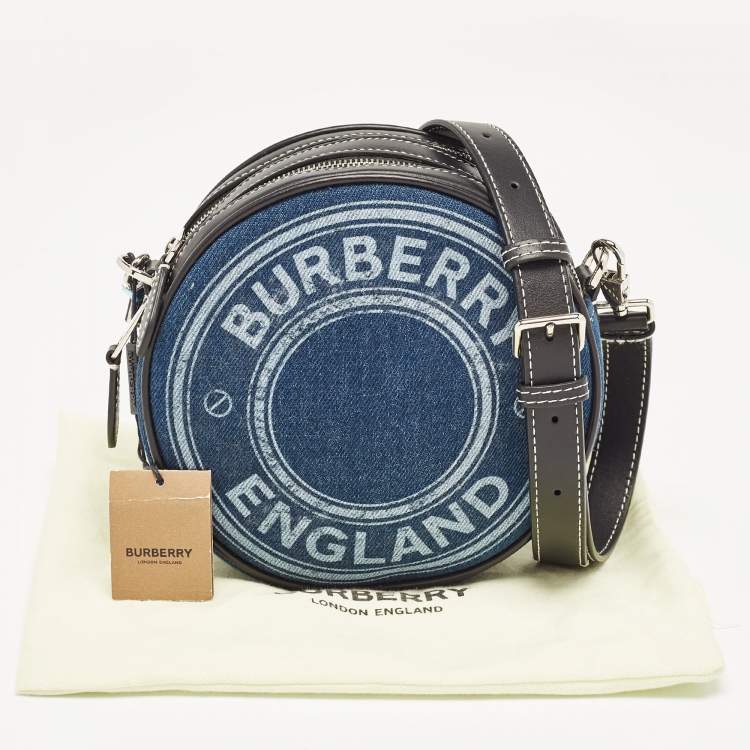 Pre Owned Burberry Blue/Black Denim and Leather Louise Round Crossbody Bag