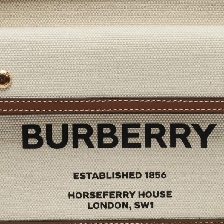 Pre Owned Burberry Malt Brown/Natural Canvas and Leather Mini Pocket Bag